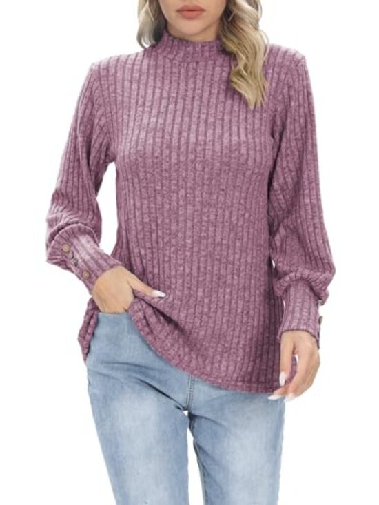 Sweaters - 🆕 Women's Fall Fashion Mock Neck Puff Long Sleeve Pullover Knitted Casual